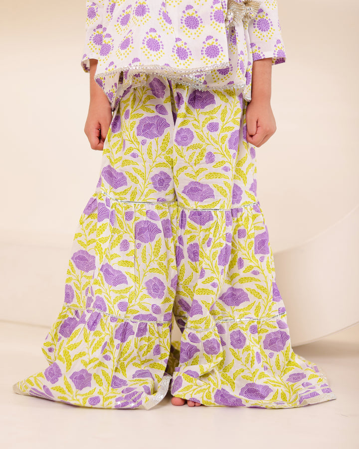 Girls Lilac Floral Angrakha Sharara Set (Set of 2)