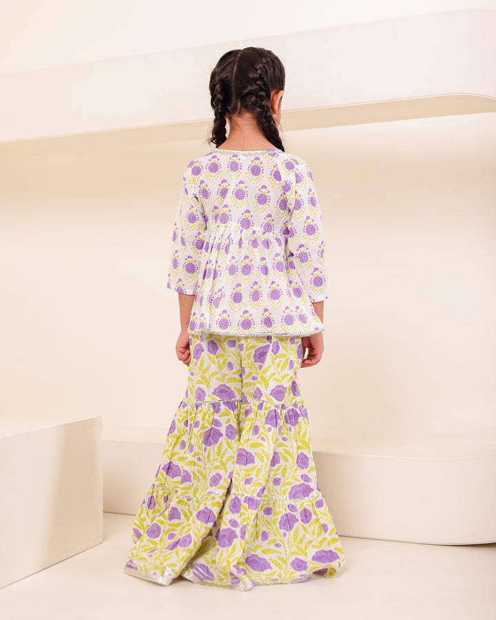 Girls Lilac Floral Angrakha Sharara Set (Set of 2)