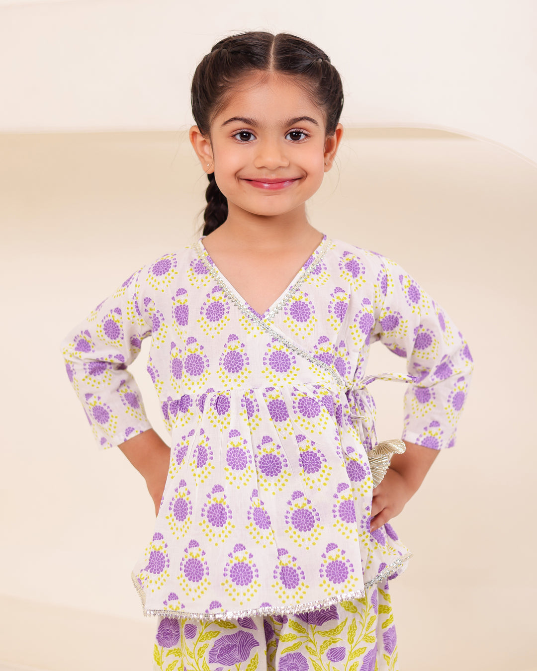 Girls Lilac Floral Angrakha Sharara Set (Set of 2)