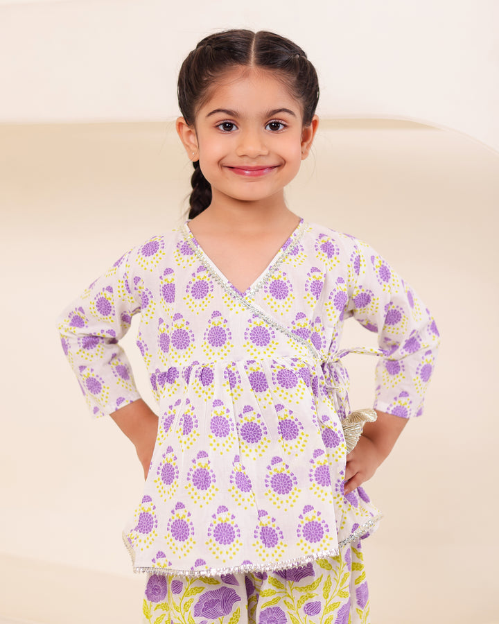 Girls Lilac Floral Angrakha Sharara Set (Set of 2)