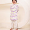 Boys Lilac Block-Print Kurta Pyjama Set (Set of 2)