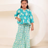Girls Turquoise Print Angrakha Kurti Sharara Set (Set of 2)