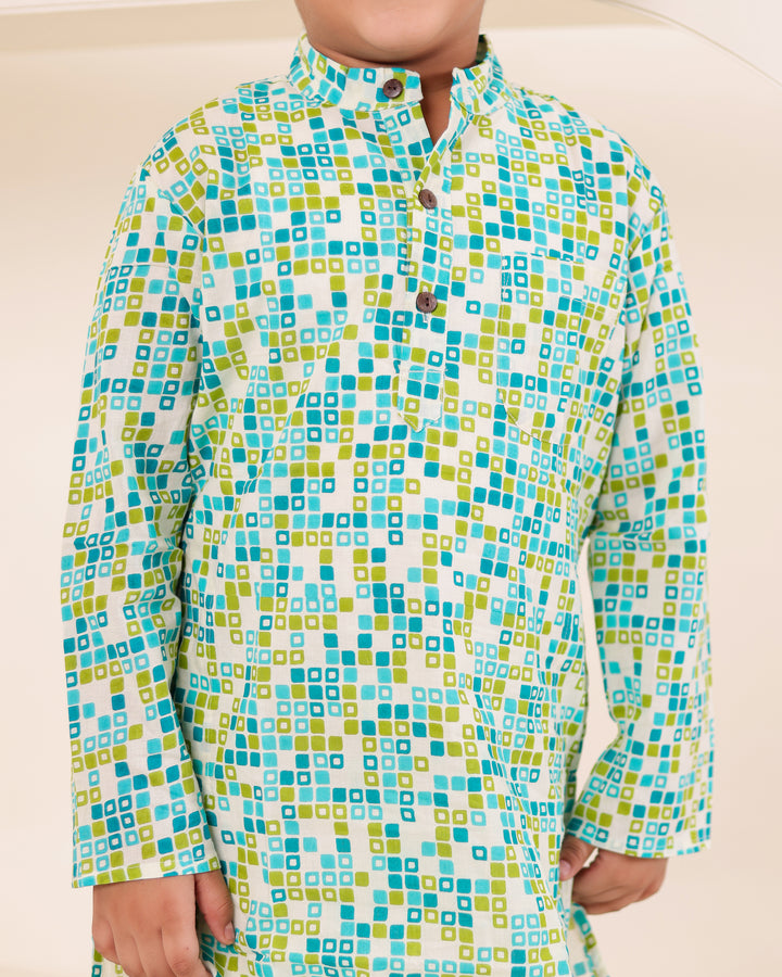 Boys Geometric Print Kurta Pyjama Set (Set of 2)