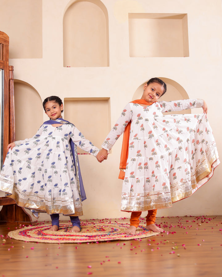 Festive Rust Lotus Anarkali Set (Set of 3)