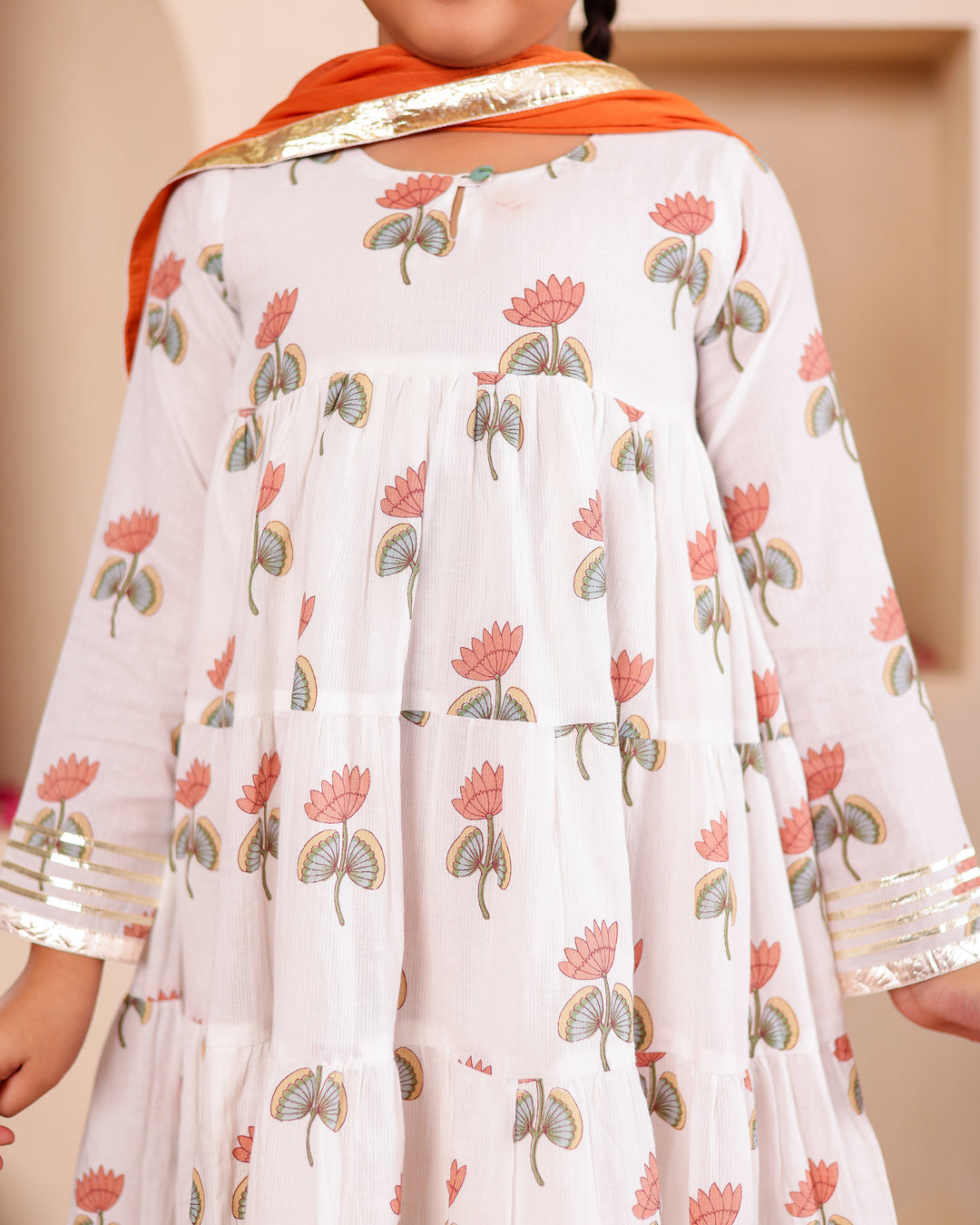 Festive Rust Lotus Anarkali Set (Set of 3)