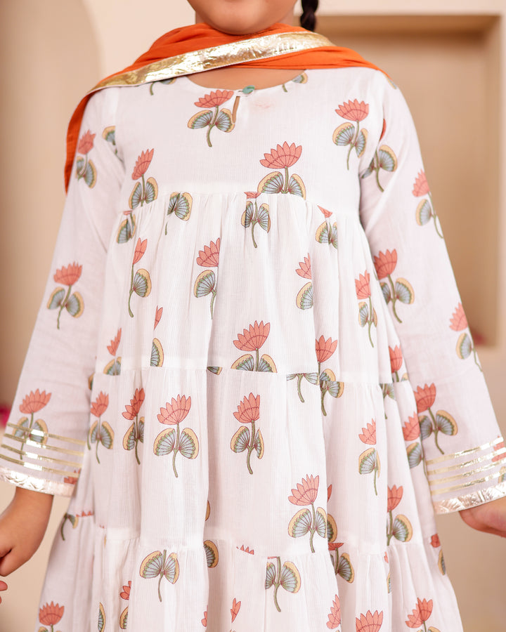 Festive Rust Lotus Anarkali Set (Set of 3)