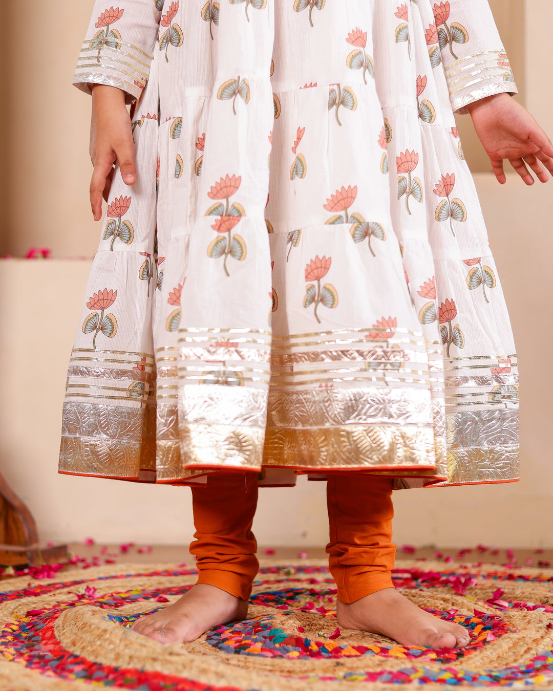 Festive Rust Lotus Anarkali Set (Set of 3)