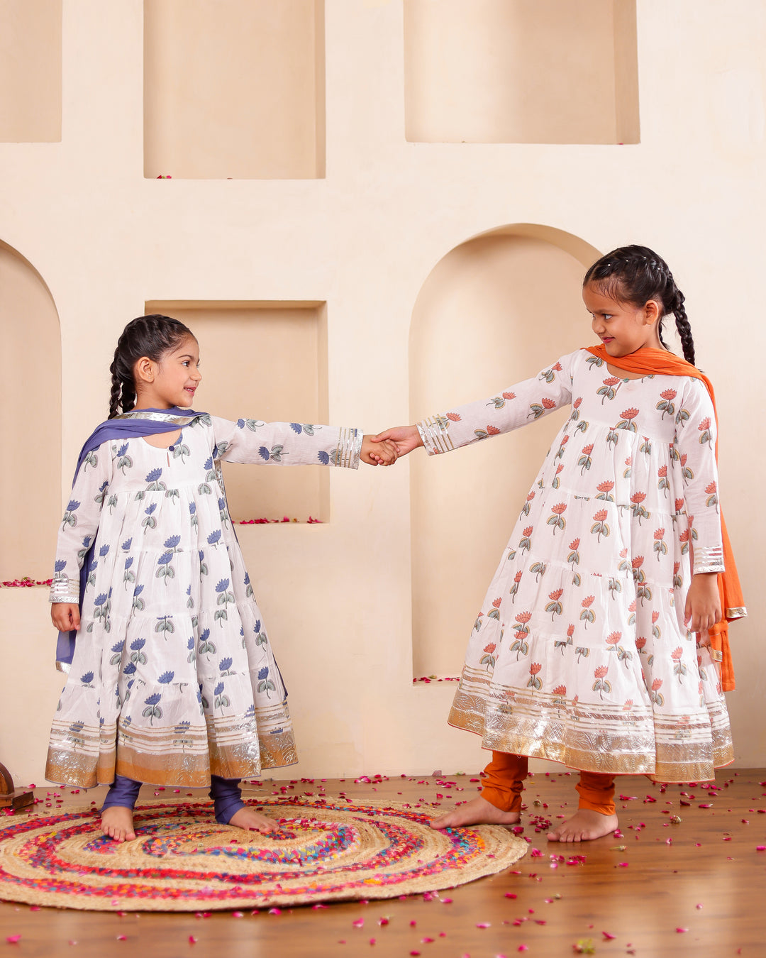 Elegant Indigo Lotus Anarkali Set (Set of 3)