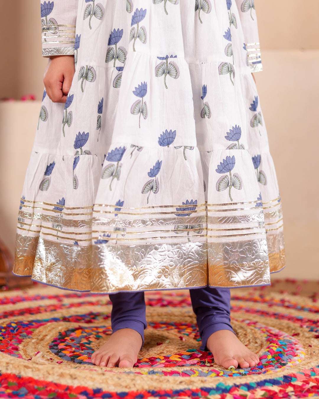 Elegant Indigo Lotus Anarkali Set (Set of 3)