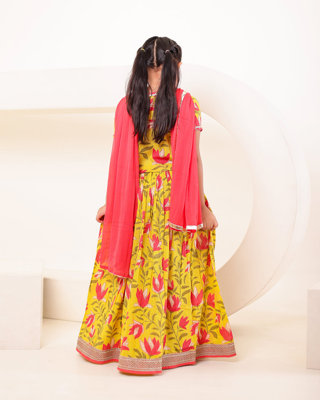 Vibrant Mustard & Pink Printed Lehenga Choli Set
