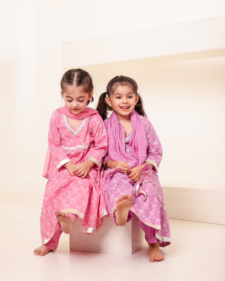 Orchid Lilac Tiered Anarkali Set (Set of 3)