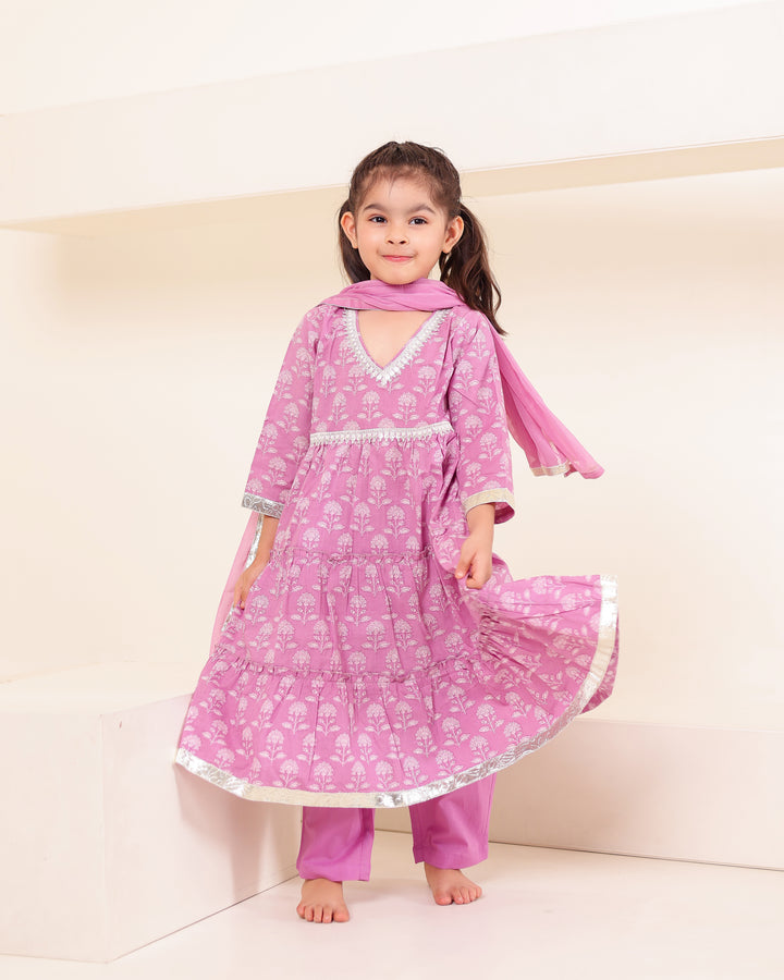 Orchid Lilac Tiered Anarkali Set (Set of 3)