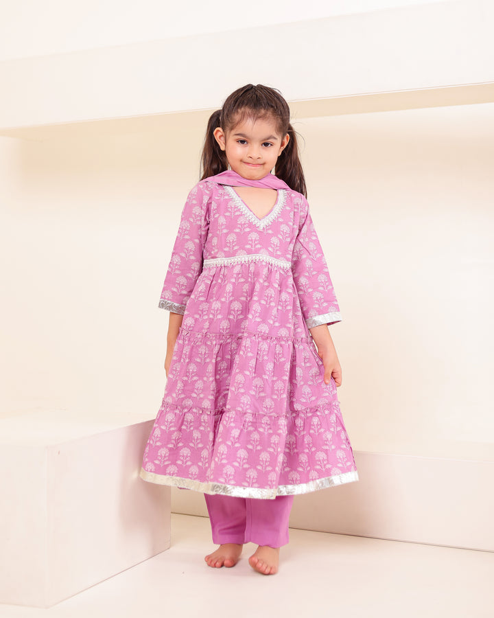 Orchid Lilac Tiered Anarkali Set (Set of 3)