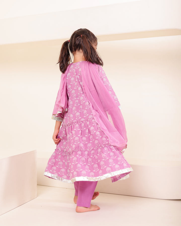 Orchid Lilac Tiered Anarkali Set (Set of 3)