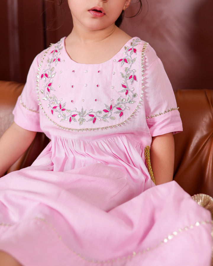 Pastel Pink Gota Patti Work Ankle Length Dress