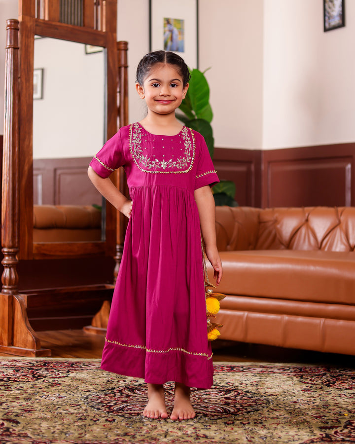 Deep Magenta Gota Patti Work Ankle Length Dress