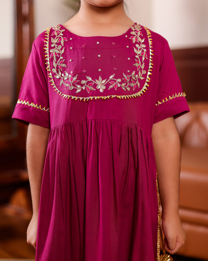 Deep Magenta Gota Patti Work Ankle Length Dress