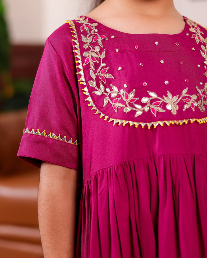 Deep Magenta Gota Patti Work Ankle Length Dress