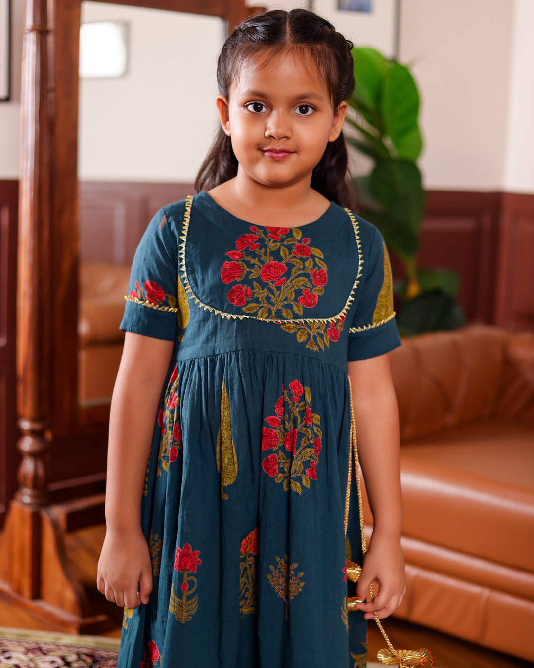 Teal Ankle Length Gota Dress