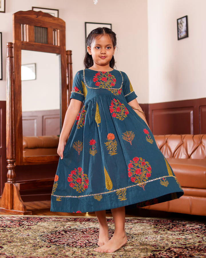 Teal Ankle Length Gota Dress