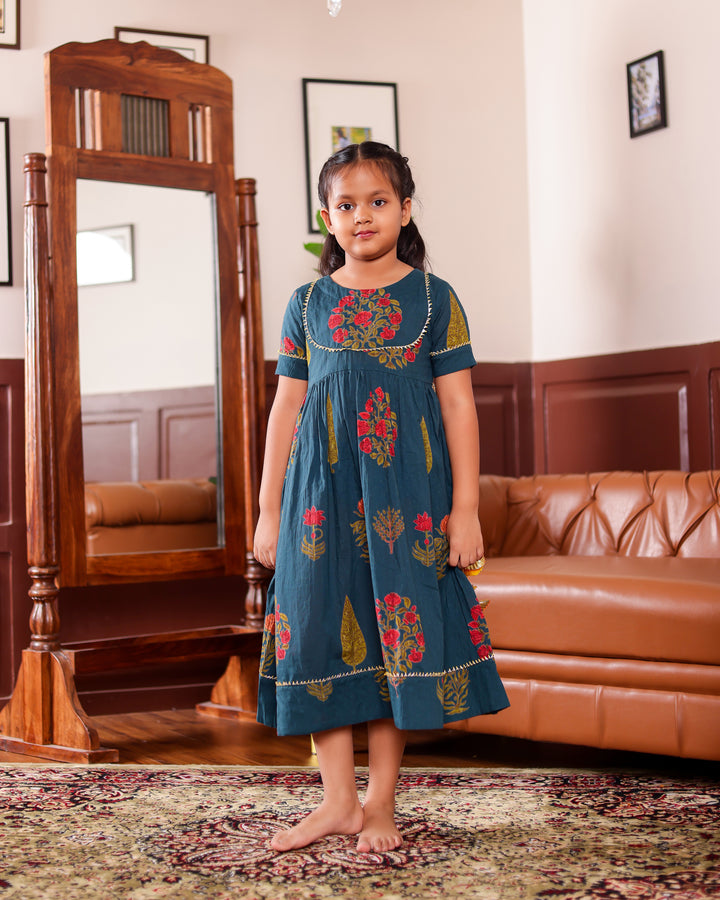 Teal Ankle Length Gota Dress