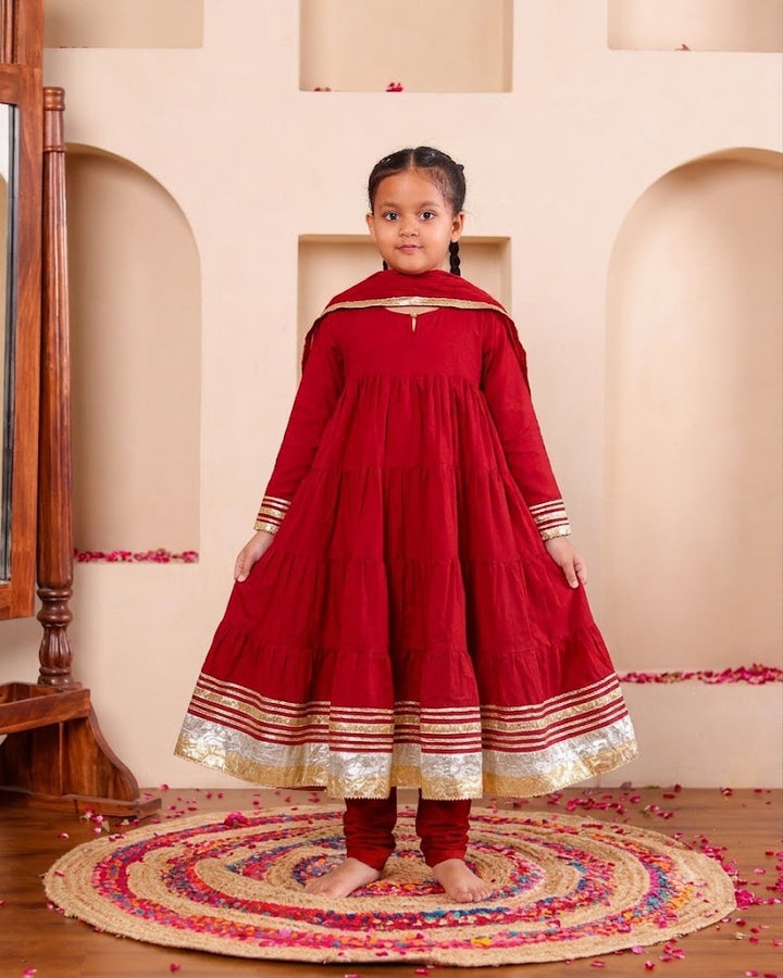 Elegant Maroon Anarkali Set (Set of 3)