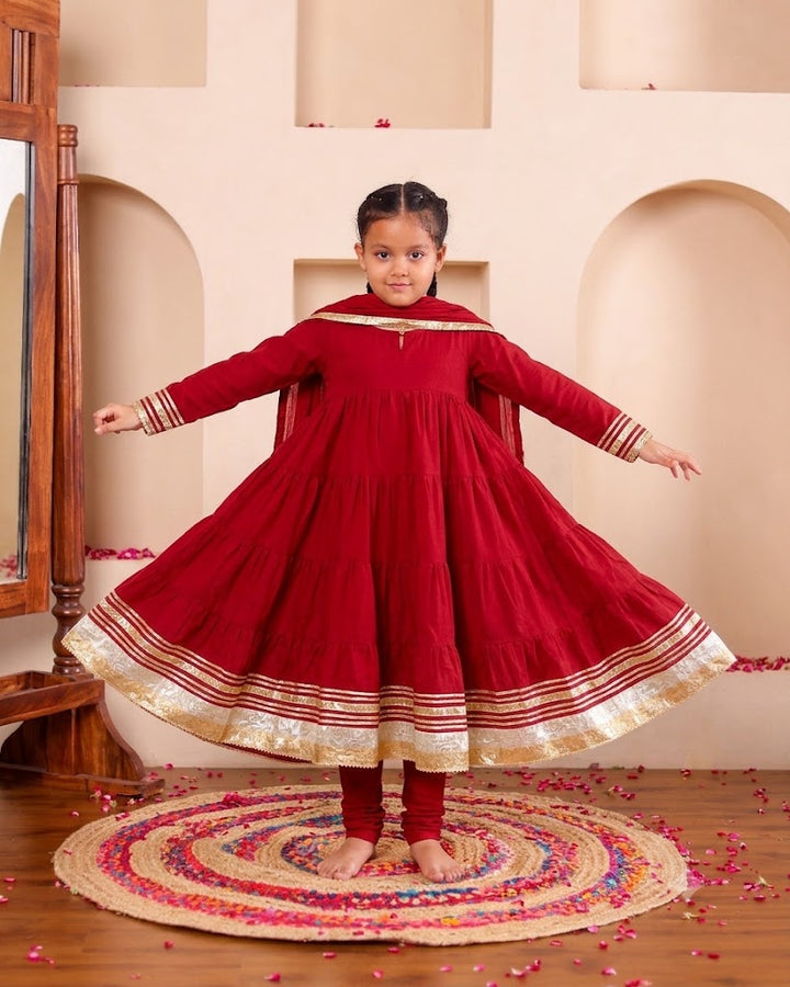 Elegant Maroon Anarkali Set (Set of 3)
