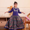 Girls Royal Indigo Floral Print Kurti & Skirt with Dupatta (Set of 3)