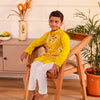 Boys Mustard Yellow Printed Jacket with Kurta and Pajama Set (Set of 3)