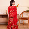 Girls Red Floral Printed Front-Slit Kurti & Tiered Sharara Set with Dupatta (Set of 3)