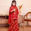 Girls Red Floral Printed Front-Slit Kurti & Tiered Sharara Set with Dupatta (Set of 3)