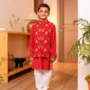 Boys Red Floral Printed Jacket with Kurta & Pyjama Set (Set of 3)