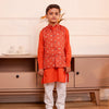 Boys Rust Orange Bandhani Printed Jacket with Kurta & Pyjama 3-Piece Set
