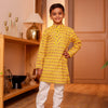 Boys Bright Yellow Floral Booti Printed Cotton Kurta with Pyjama (Set of 2)