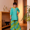 Girls Aqua Turquoise Handwork Kurti & Lime Green Leheriya Sharara Set with Dupatta (Set of 3)