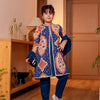 Girls Blue A-Line Jacket-Style Kurti & Straight Pant Set with Dupatta