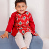 BOYS RED IKAT SIDE BUTTON KURTA WITH PAJAMA (SET OF 2)