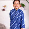 BOYS NAVY BLUE LEHERIYA KURTA WITH PAJAMA (SET OF 2)