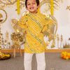BOYS YELLOW GREEN LEHERIYA SIDE BUTTON KURTA WITH PAJAMA (SET OF 2)