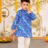 BOYS SKY BLUE LEHERIYA SIDE BUTTON KURTA WITH PAJAMA (SET OF 2)