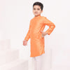 BOYS ORANGE SELF WEAVE SIDE BUTTON KURTA WITH PAJAMA (SET OF 2)