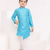 BOYS SKY BLUE SELF WEAVE SIDE BUTTON KURTA WITH PAJAMA (SET OF 2)