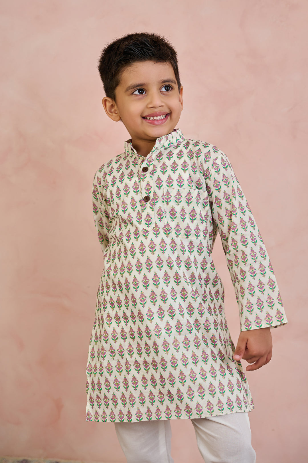 BOYS WHITE GOLD KURTA WITH PAJAMA (SET OF 2)