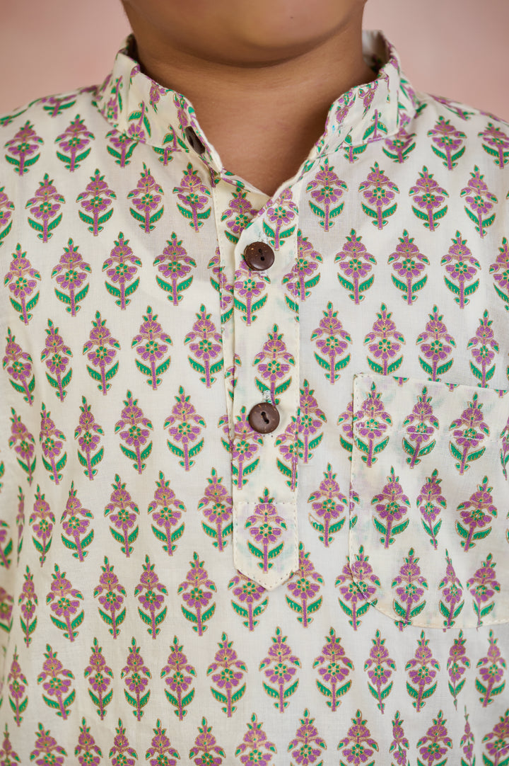 BOYS WHITE GOLD KURTA WITH PAJAMA (SET OF 2)