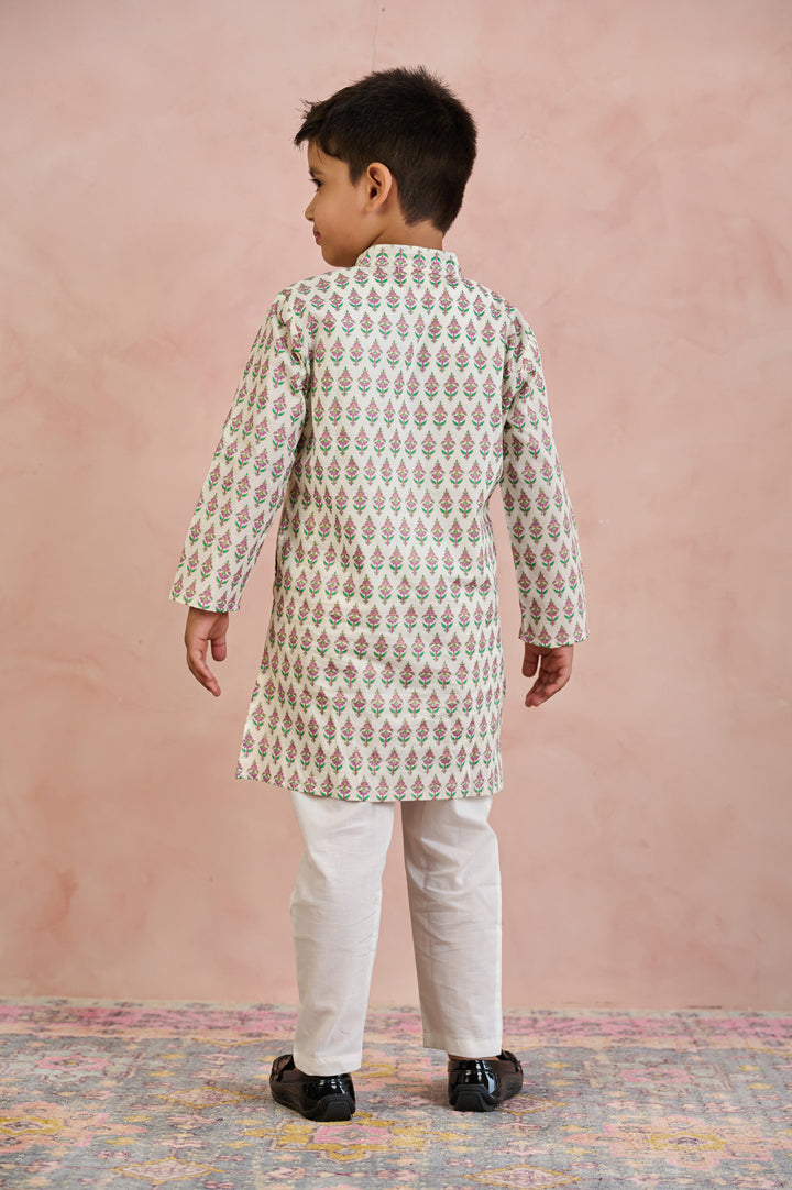 BOYS WHITE GOLD KURTA WITH PAJAMA (SET OF 2)