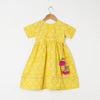GIRLS YELLOW BANDHEJ ANKLE LENGTH ETHNIC GOTA DRESS WITH POM POM