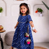 GIRLS NAVY BLUE LEHERIYA ANKLE LENGTH ETHNIC GOTA DRESS WITH POM POM