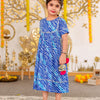 GIRLS SKY BLUE LEHERIYA ANKLE LENGTH ETHNIC GOTA DRESS WITH POM POM