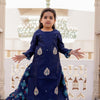 GIRLS NAVY BLUE CHANDERI KURTI WITH GOTA PATTI HAND WORK WITH INNER COTTON DRESS (2PC SET)
