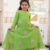GIRLS GREEN CHANDERI KURTI WITH GOTA PATTI HAND WORK WITH INNER COTTON DRESS (2PC SET)
